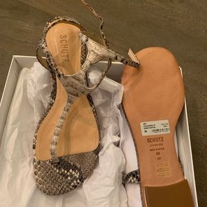 NIB Schutz Snake-Embossed Galey Sandals.